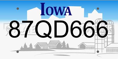 87QD666 Iowa License Plate