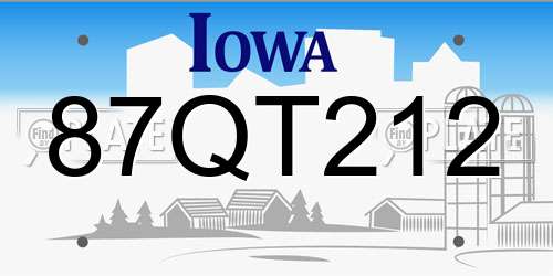 87QT212 Iowa License Plate