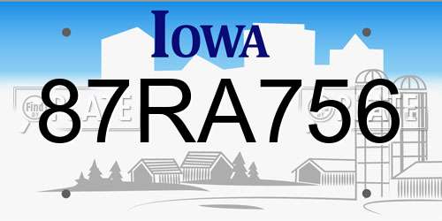 87RA756 Iowa License Plate