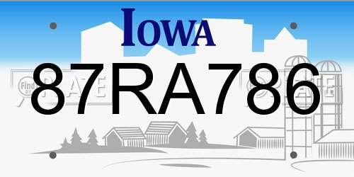 87RA786 Iowa License Plate