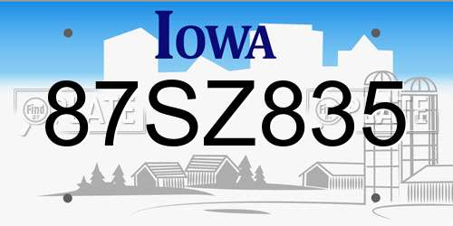 87SZ835 Iowa License Plate