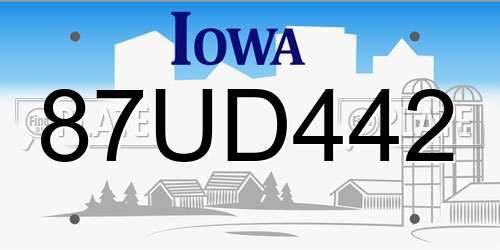 87UD442 Iowa License Plate