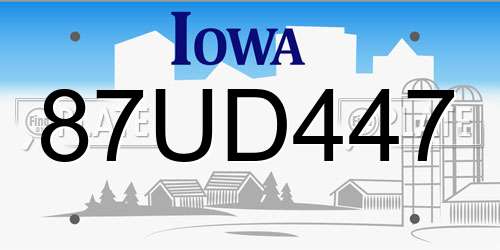 87UD447 Iowa License Plate