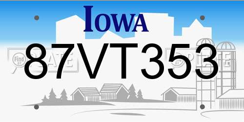 87VT353 Iowa License Plate