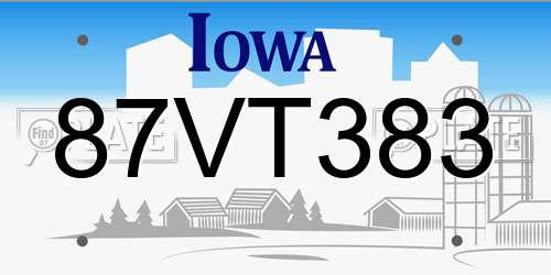87VT383 Iowa License Plate