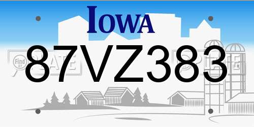87VZ383 Iowa License Plate