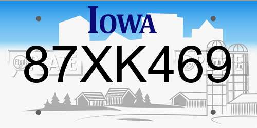 87XK469 Iowa License Plate