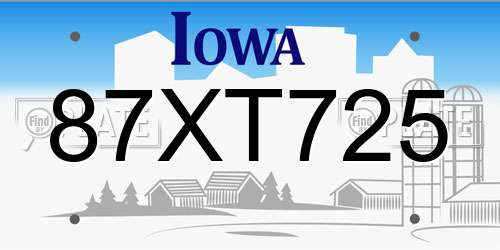 87XT725 Iowa License Plate