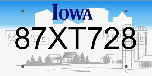 87XT728 Iowa License Plate