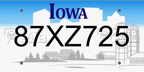87XZ725 Iowa License Plate