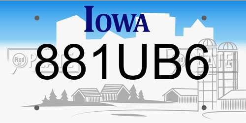 881UB6 Iowa License Plate