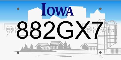 882GX7 Iowa License Plate