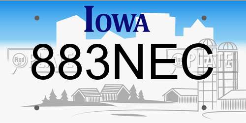 883NEC Iowa License Plate