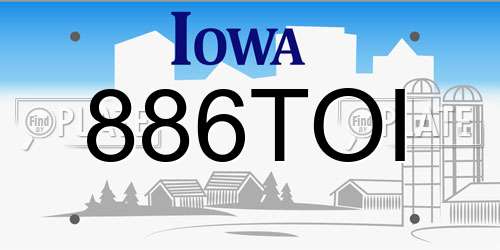 886TOI Iowa License Plate