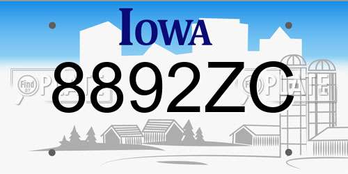 8892ZC Iowa License Plate