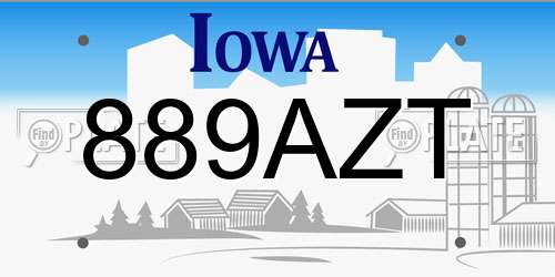 889AZT Iowa License Plate