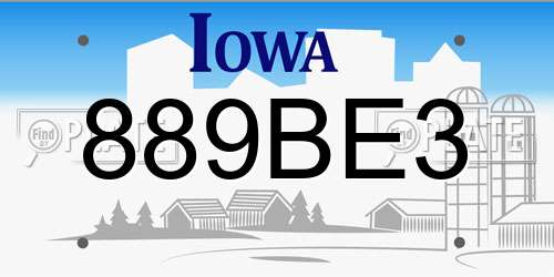 889BE3 Iowa License Plate