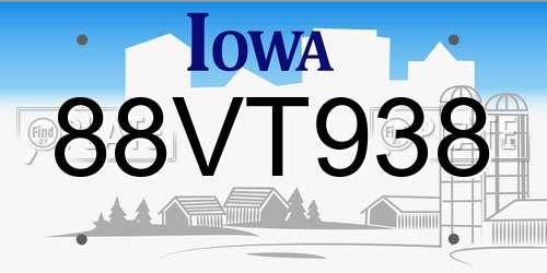 88VT938 Iowa License Plate