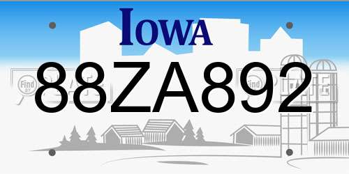 88ZA892 Iowa License Plate