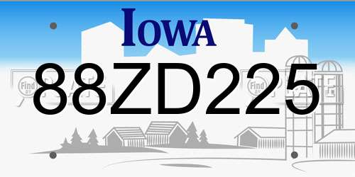 88ZD225 Iowa License Plate