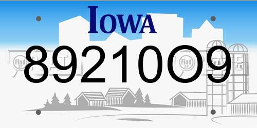 89210O9 Iowa License Plate