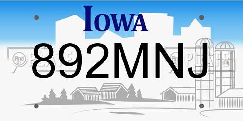 892MNJ Iowa License Plate