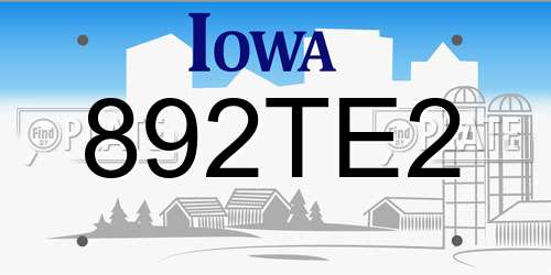 892TE2 Iowa License Plate