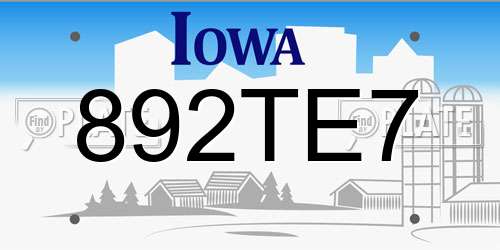892TE7 Iowa License Plate