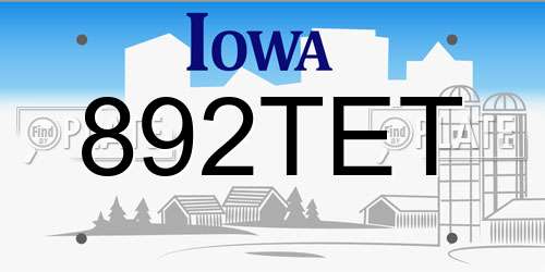 892TET Iowa License Plate