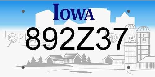 892Z37 Iowa License Plate