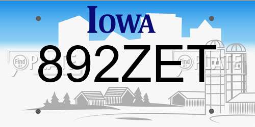 892ZET Iowa License Plate