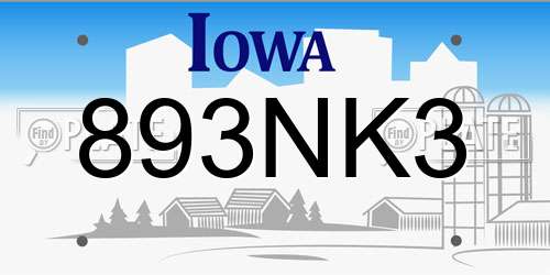 893NK3 Iowa License Plate