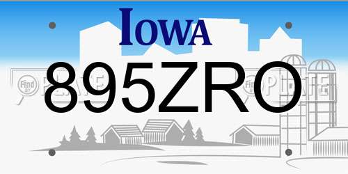 895ZRO Iowa License Plate