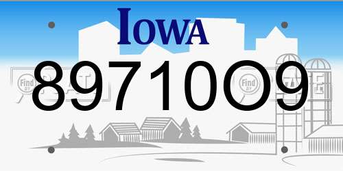 89710O9 Iowa License Plate