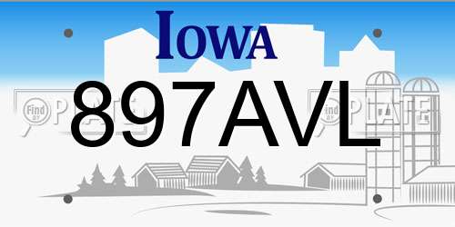 897AVL Iowa License Plate