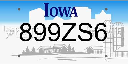 899ZS6 Iowa License Plate