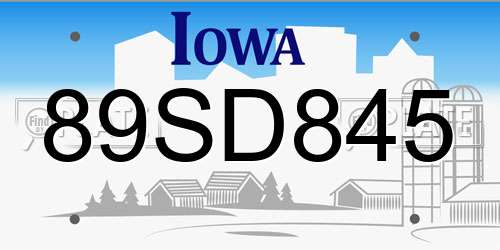 89SD845 Iowa License Plate