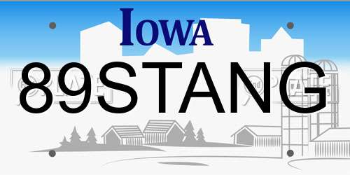 89STANG Iowa License Plate