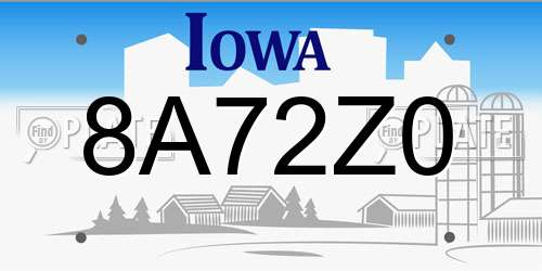 8A72Z0 Iowa License Plate