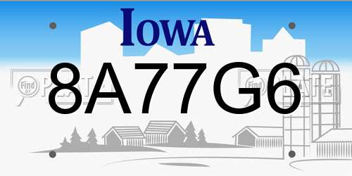 8A77G6 Iowa License Plate