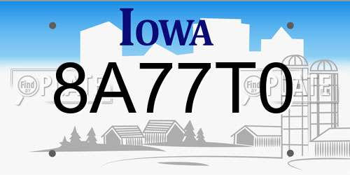 8A77T0 Iowa License Plate