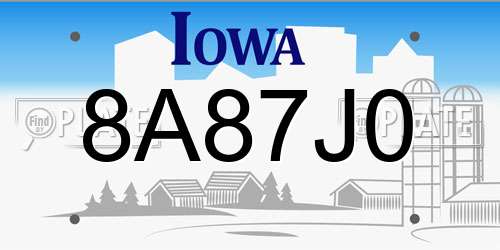 8A87J0 Iowa License Plate