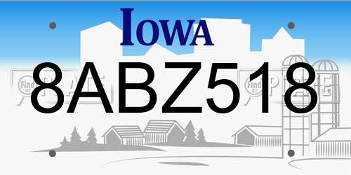 8ABZ518 Iowa License Plate