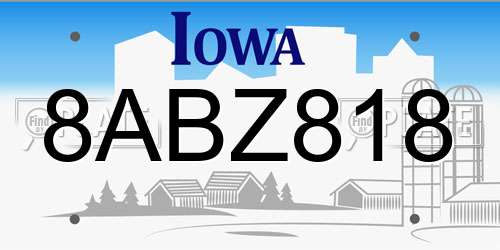 8ABZ818 Iowa License Plate