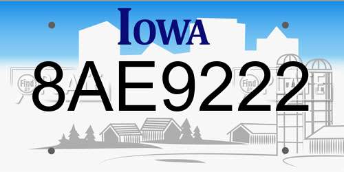 8AE9222 Iowa License Plate