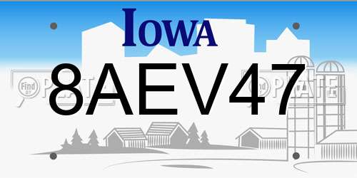 8AEV47 Iowa License Plate