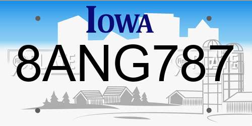 8ANG787 Iowa License Plate
