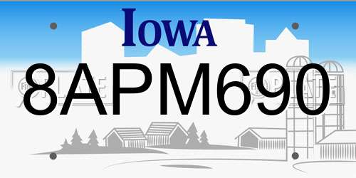 8APM690 Iowa License Plate