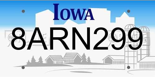 8ARN299 Iowa License Plate