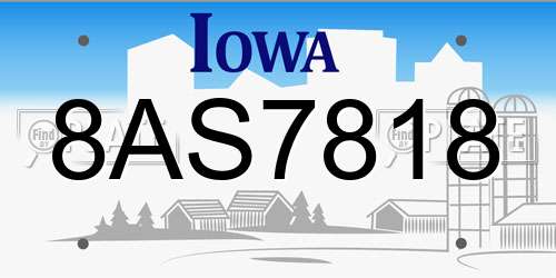 8AS7818 Iowa License Plate